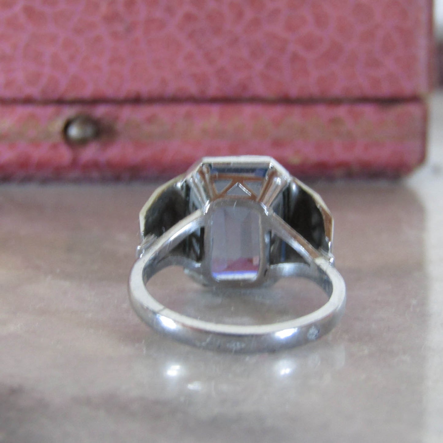 Vintage Silver Synthetic Blue Spinel French Art Deco Ring c. 1940