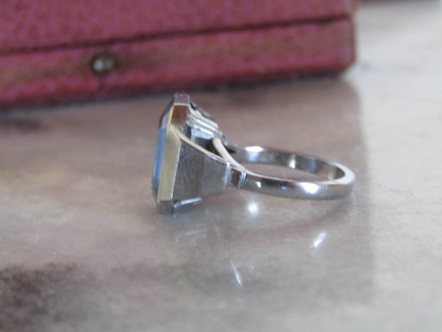 Vintage Silver Synthetic Blue Spinel French Art Deco Ring c. 1940