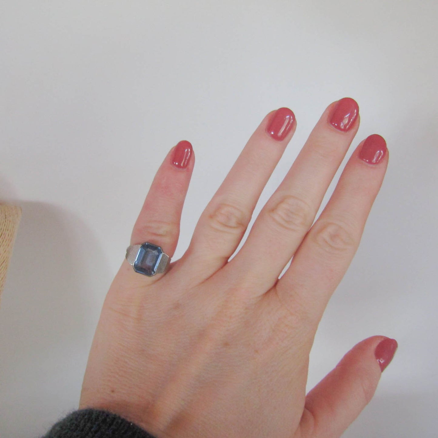 Vintage Silver Synthetic Blue Spinel French Art Deco Ring c. 1940