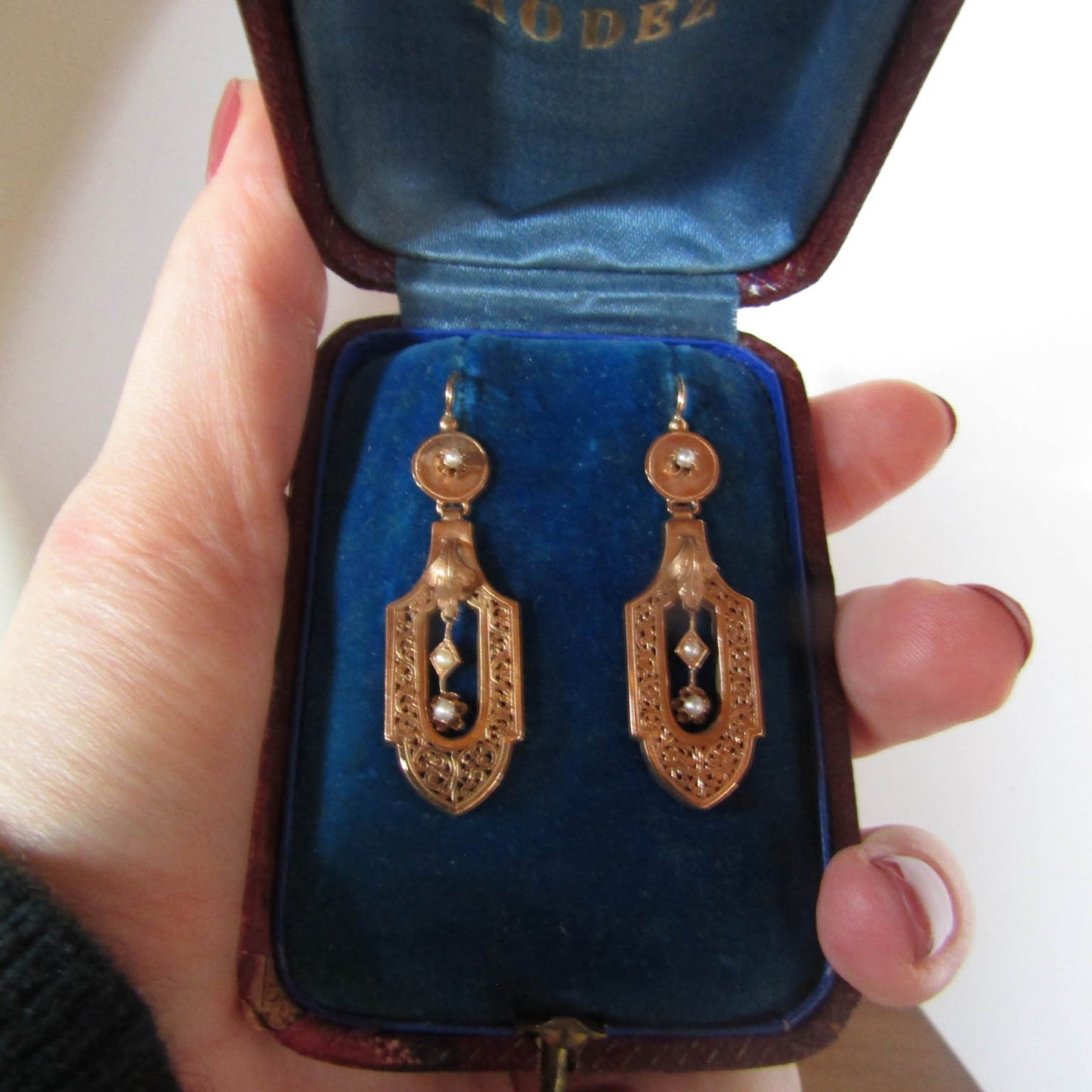 BOXED | Antique Napoleon III 18K Gold Pearl Drop Earrings – French Bridal Jewelry, c. 1860