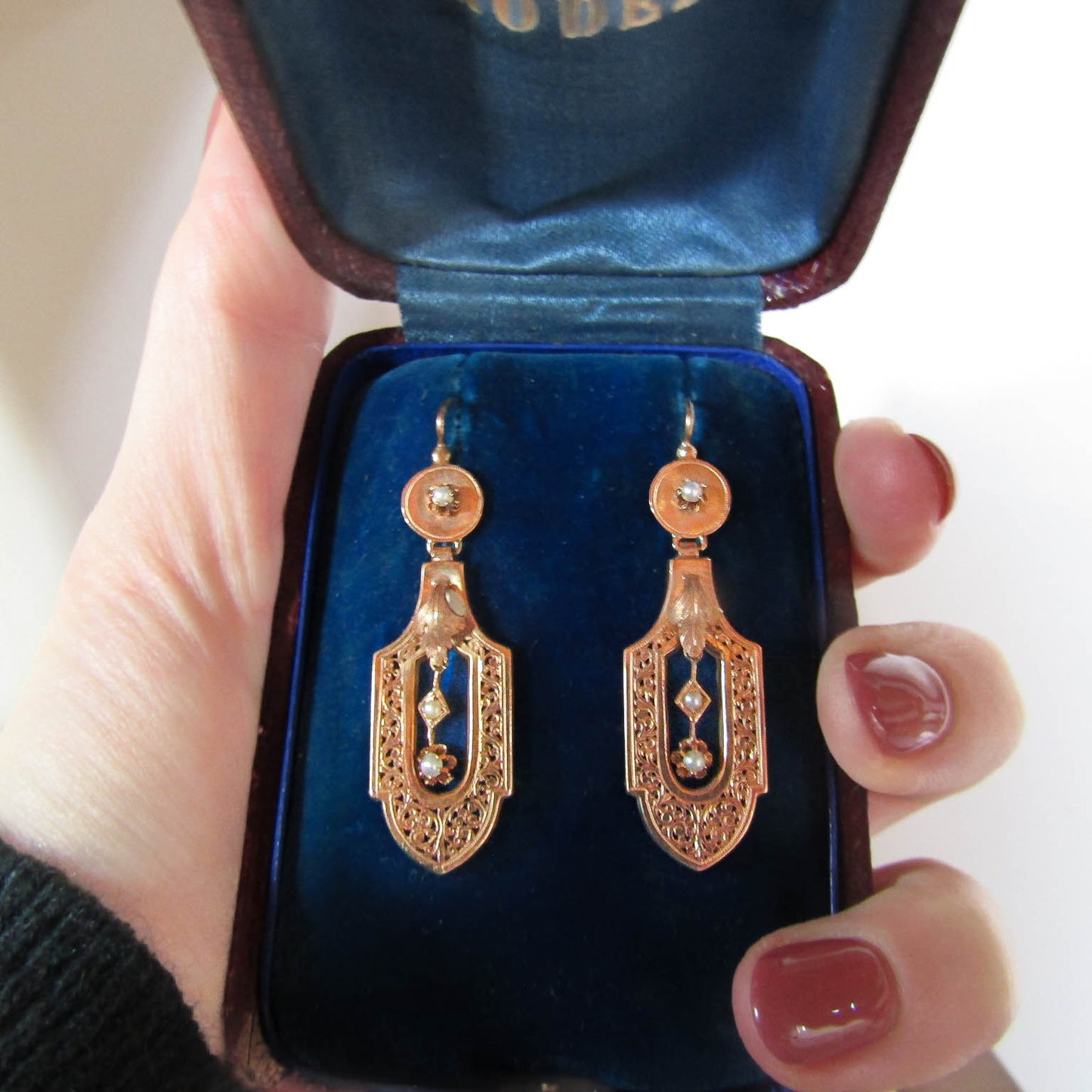 BOXED | Antique Napoleon III 18K Gold Pearl Drop Earrings – French Bridal Jewelry, c. 1860