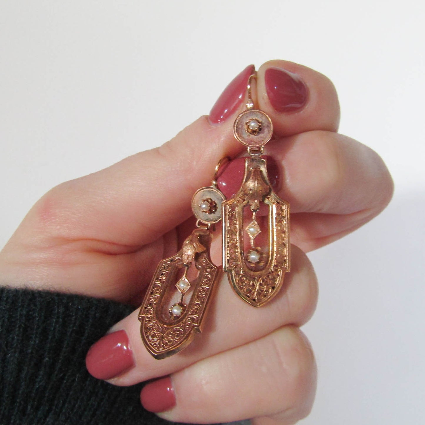 BOXED | Antique Napoleon III 18K Gold Pearl Drop Earrings – French Bridal Jewelry, c. 1860