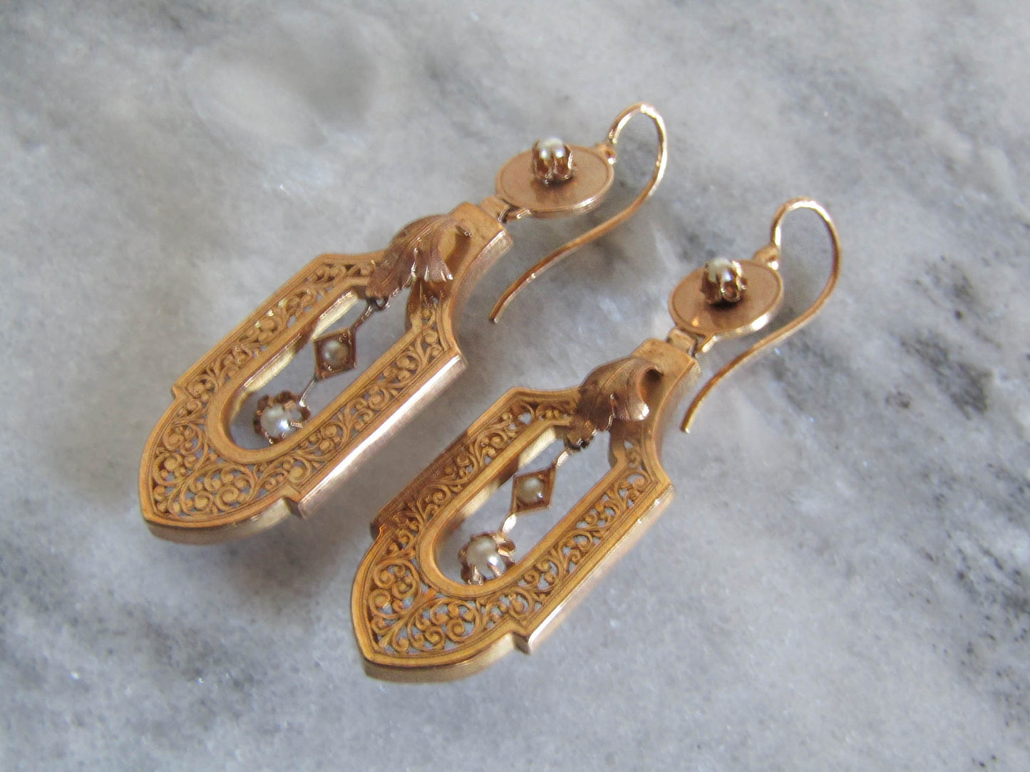 BOXED | Antique Napoleon III 18K Gold Pearl Drop Earrings – French Bridal Jewelry, c. 1860