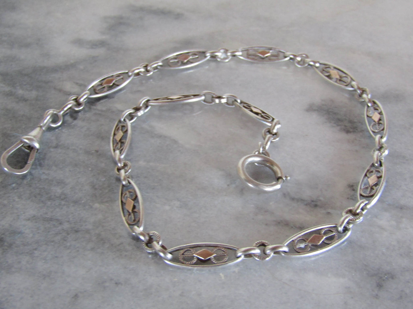 Antique French Silver and Rose Gold Fill Watch Chain