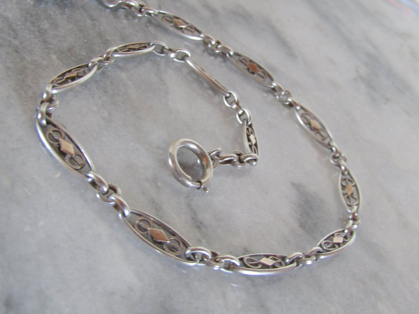 Antique French Silver and Rose Gold Fill Watch Chain