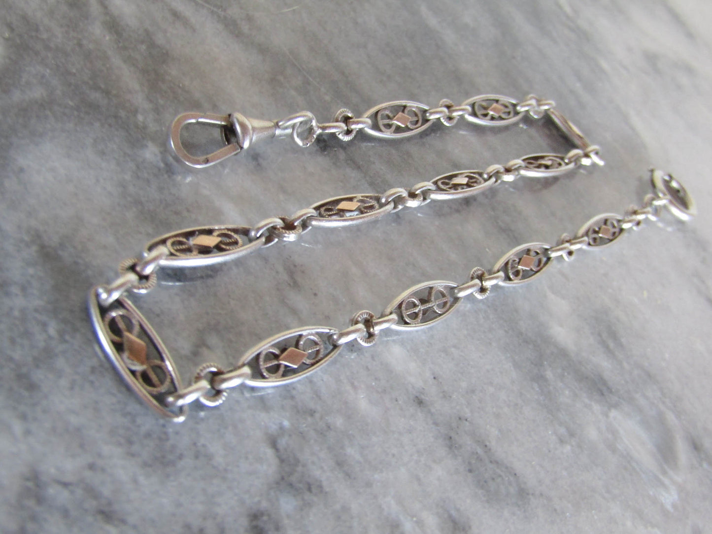 Antique French Silver and Rose Gold Fill Watch Chain