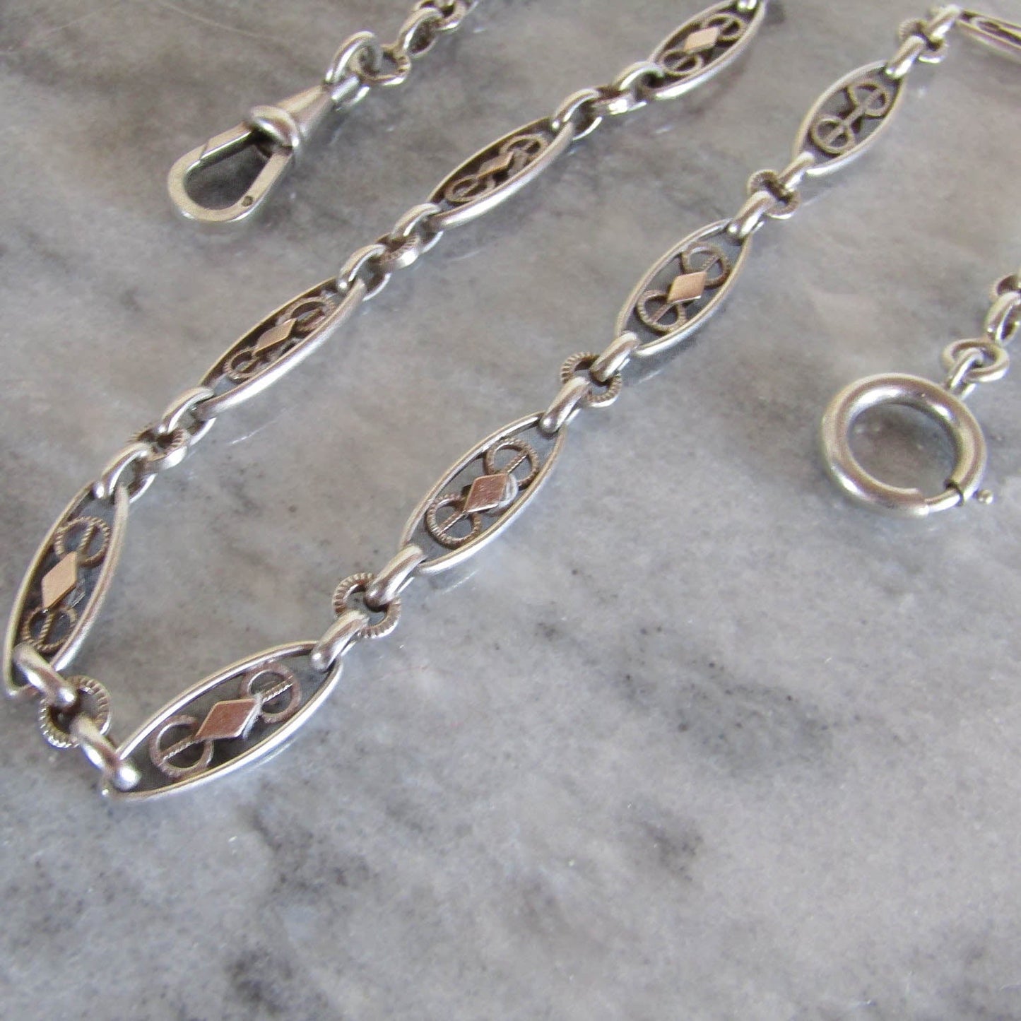 Antique French Silver and Rose Gold Fill Watch Chain