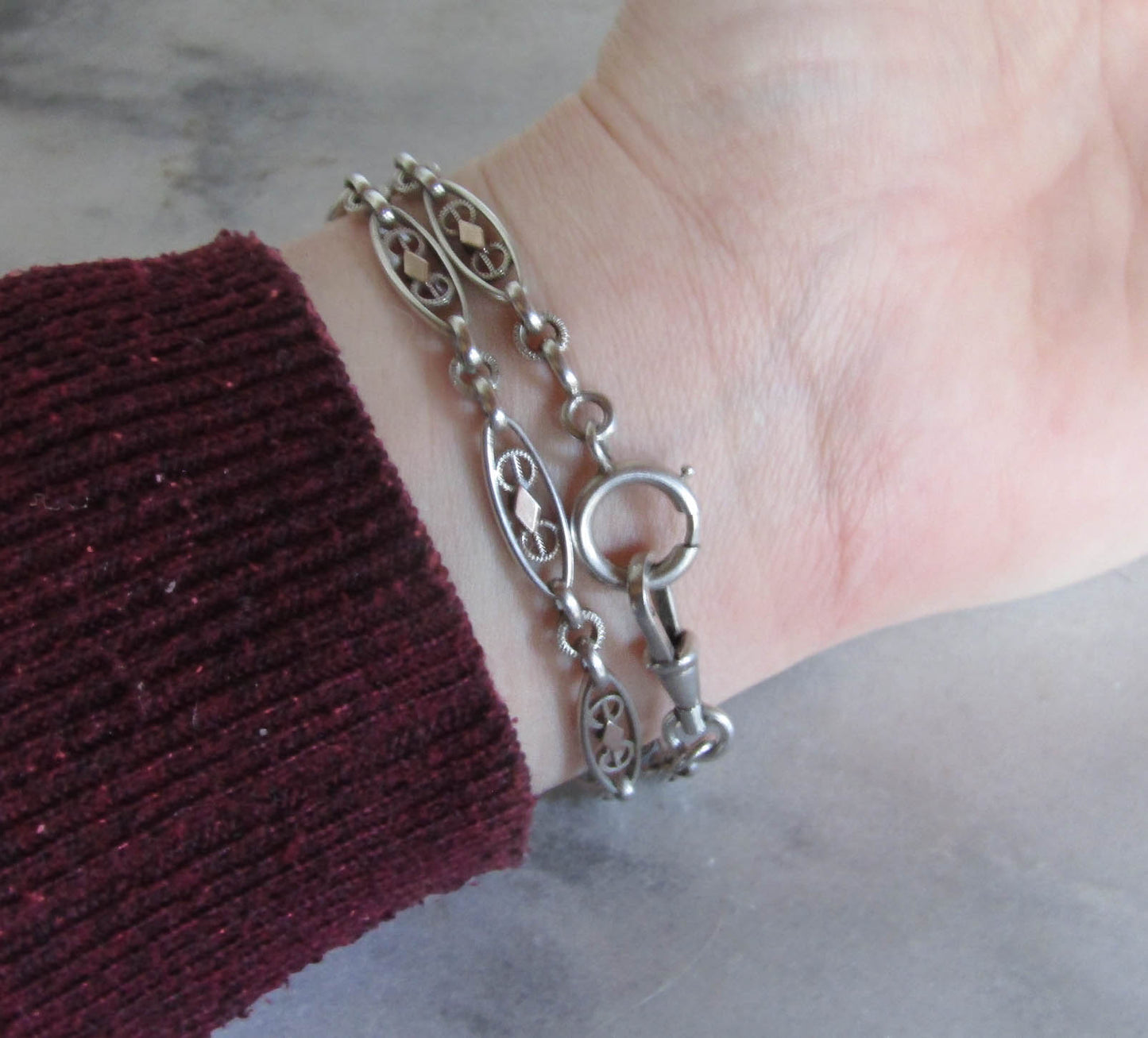 Antique French Silver and Rose Gold Fill Watch Chain