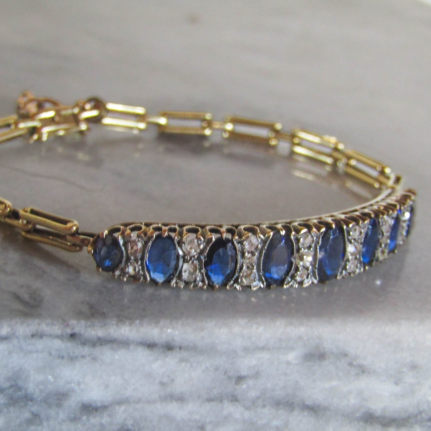 Antique French 18k Solid Gold Belle Epoque Spinel and Diamond Bracelet c. 1900