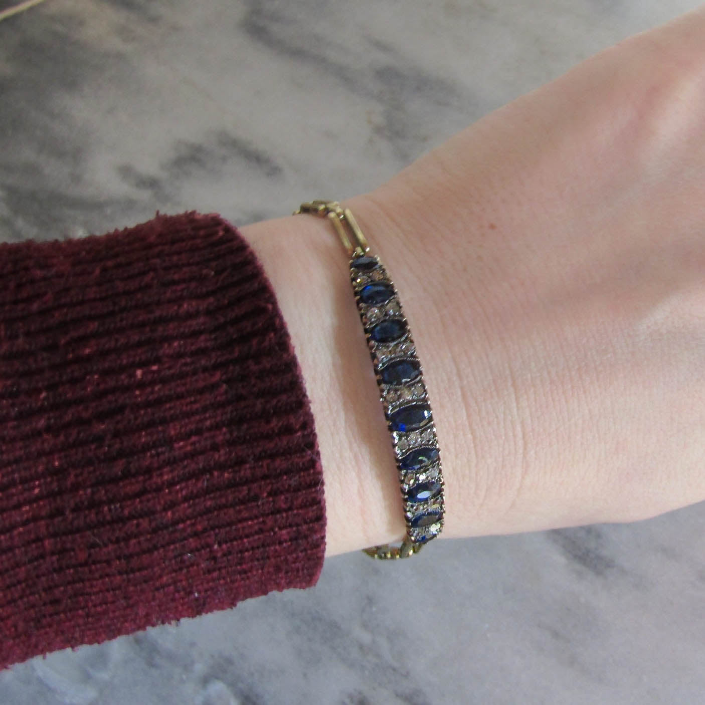 Antique French 18k Solid Gold Belle Epoque Spinel and Diamond Bracelet c. 1900