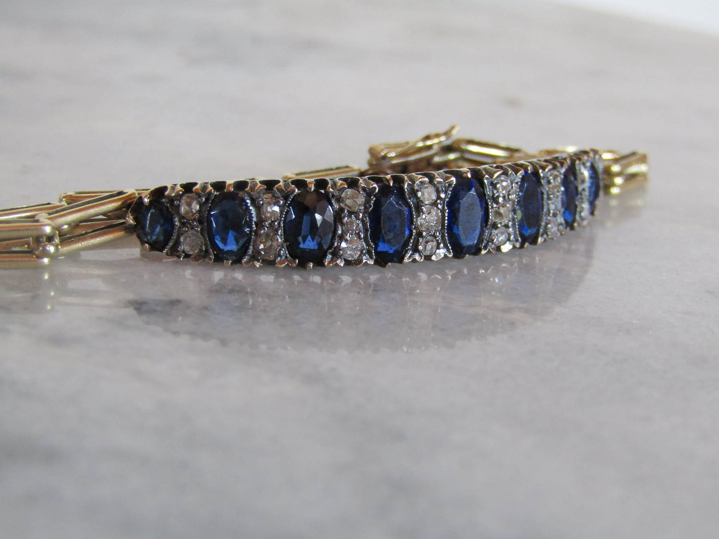 Antique French 18k Solid Gold Belle Epoque Spinel and Diamond Bracelet c. 1900