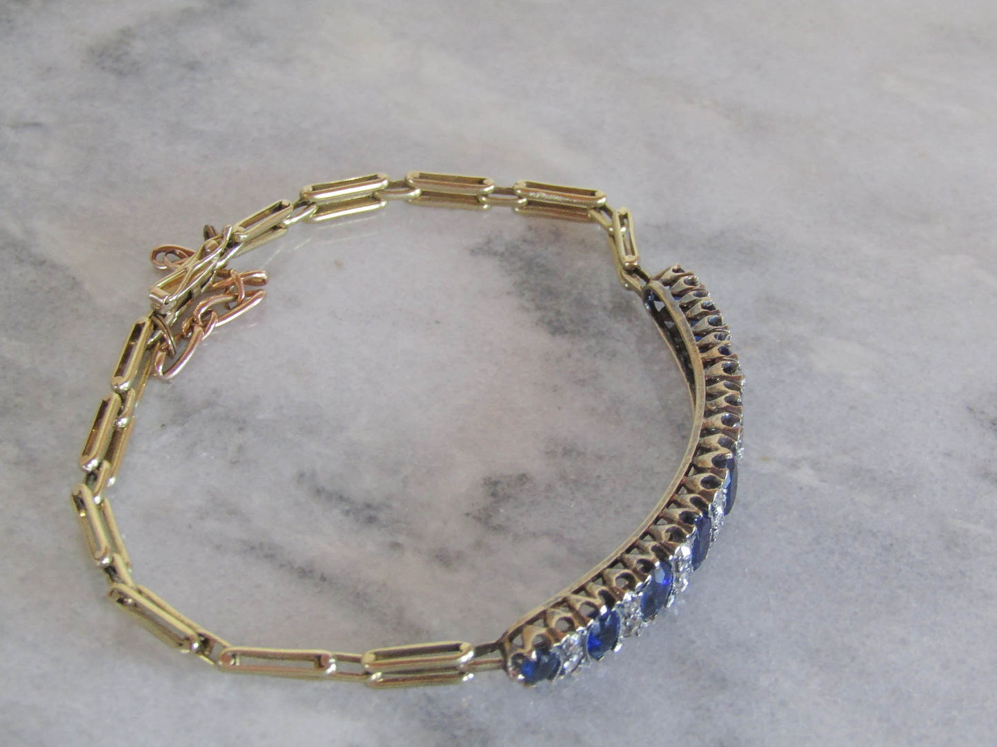 Antique French 18k Solid Gold Belle Epoque Spinel and Diamond Bracelet c. 1900