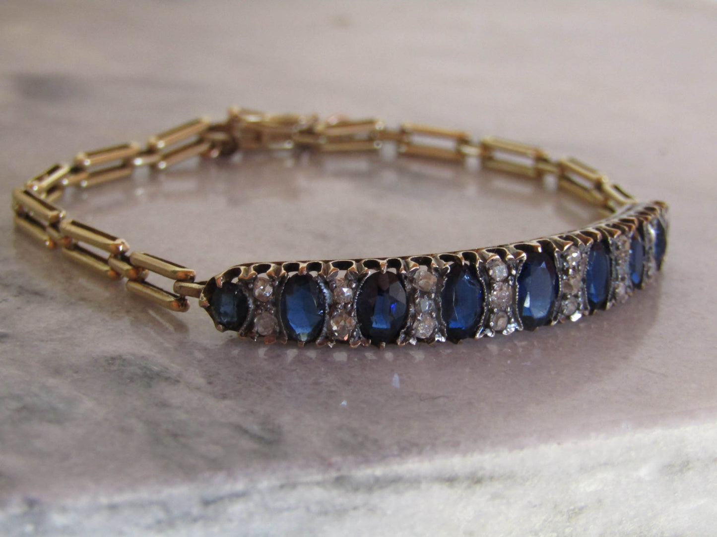 Antique French 18k Solid Gold Belle Epoque Spinel and Diamond Bracelet c. 1900