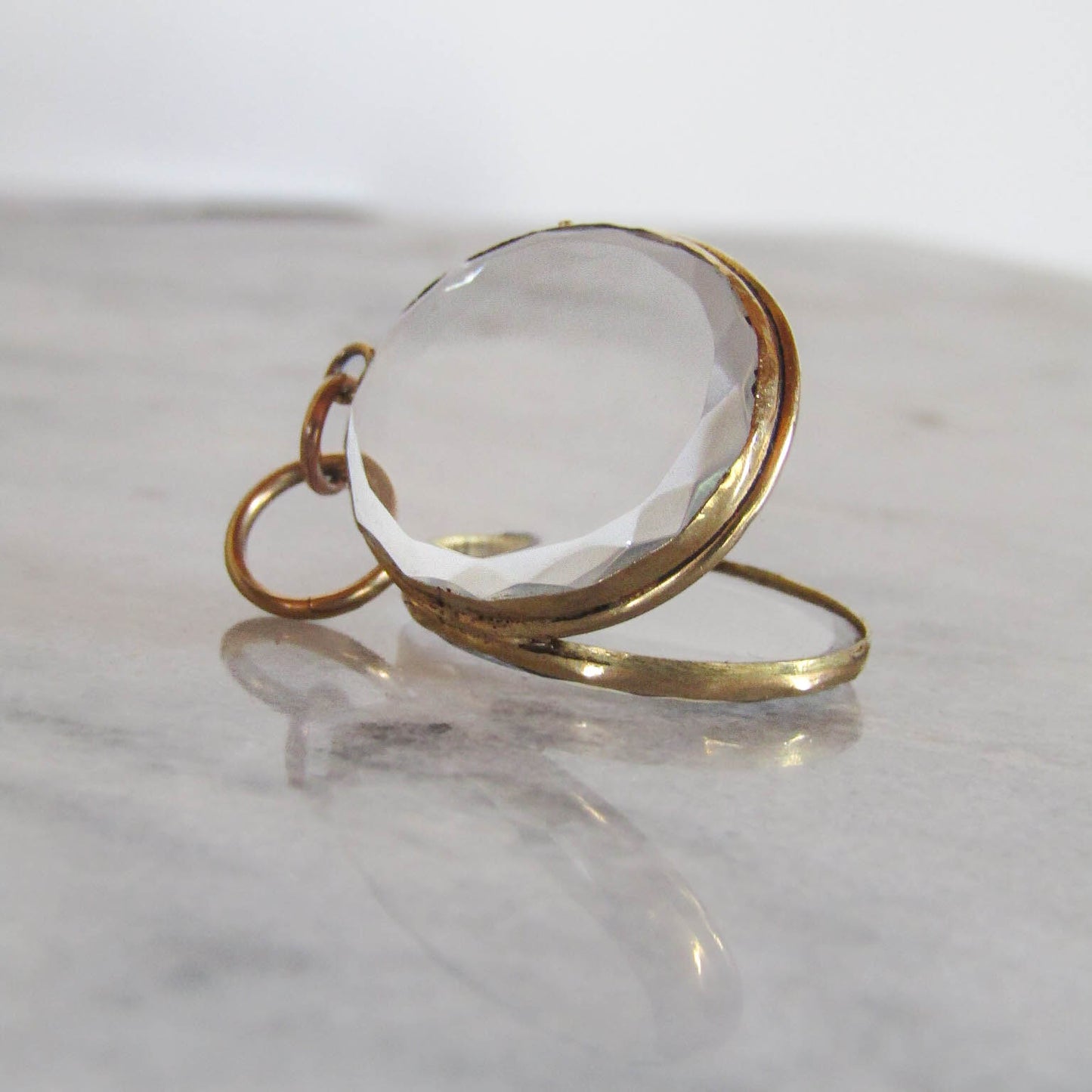 Antique 18K Gold Rock Crystal Shaker Locket, French Napoleon III Pendant