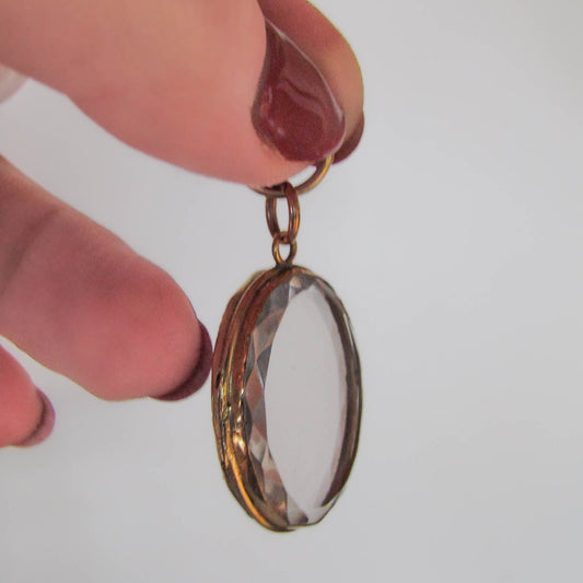 Antique 18K Gold Rock Crystal Shaker Locket, French Napoleon III Pendant