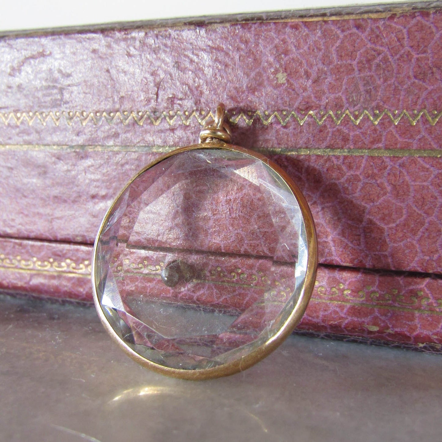 Antique French 18k Solid Gold Beveled Glass Photo Locket c. 1900
