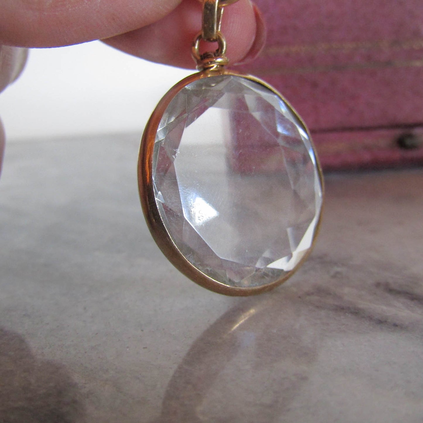 Antique French 18k Solid Gold Beveled Glass Photo Locket c. 1900