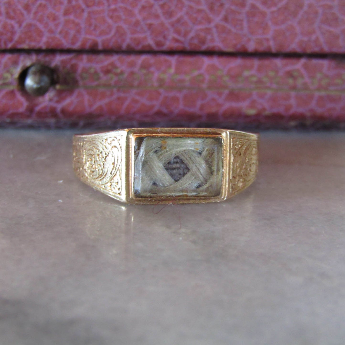 Antique French 18K Solid Gold Locket Ring Dated 1849