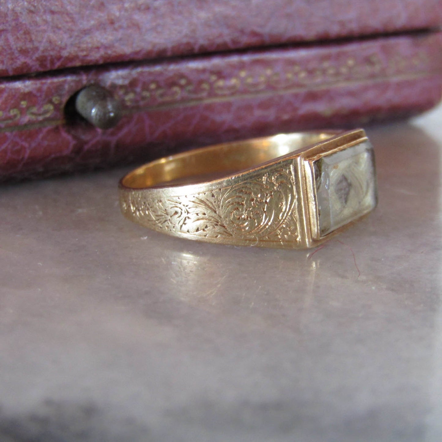 Antique French 18K Solid Gold Locket Ring Dated 1849