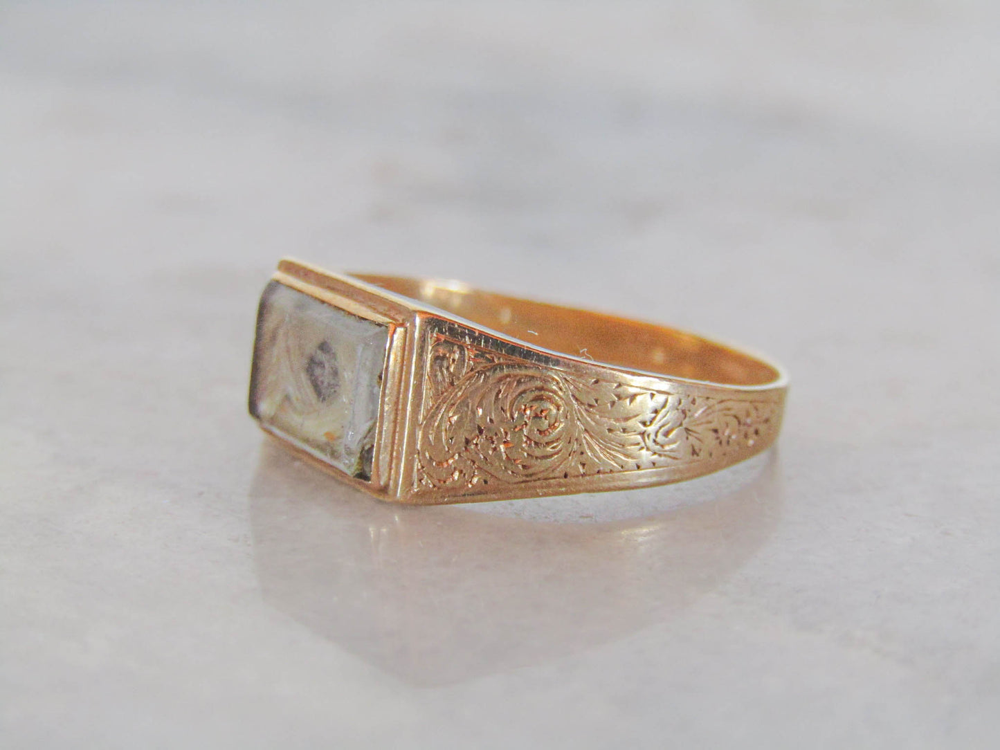 Antique French 18K Solid Gold Locket Ring Dated 1849