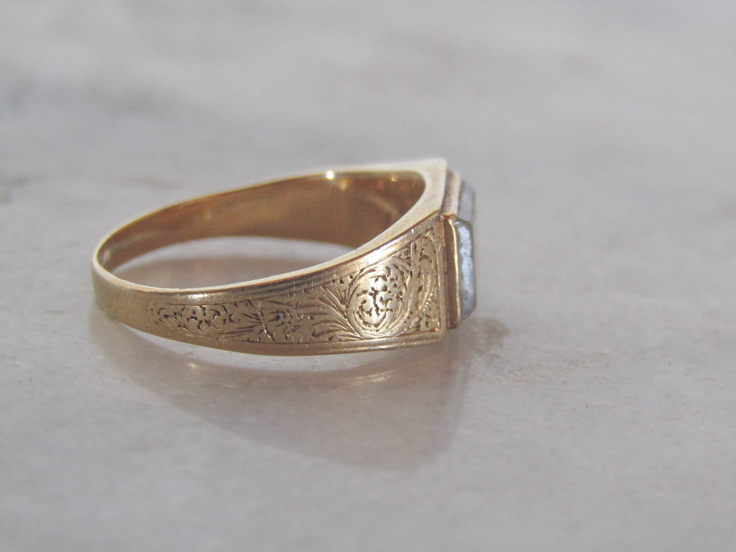 Antique French 18K Solid Gold Locket Ring Dated 1849