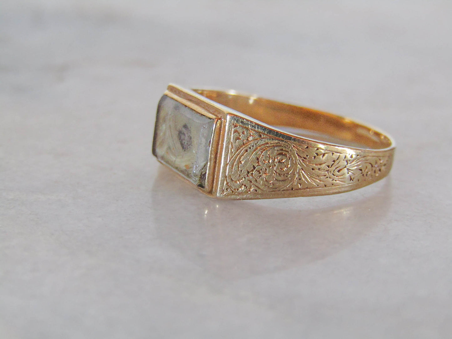 Antique French 18K Solid Gold Locket Ring Dated 1849