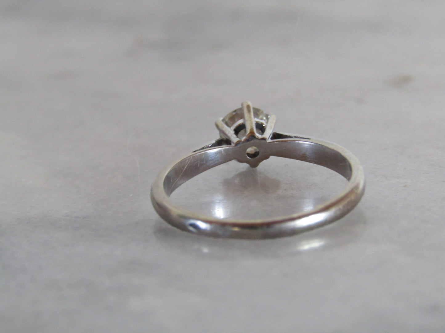 Antique French 18k White Gold Diamond Solitaire Ring, .75 carat Engagement Ring c. 1920