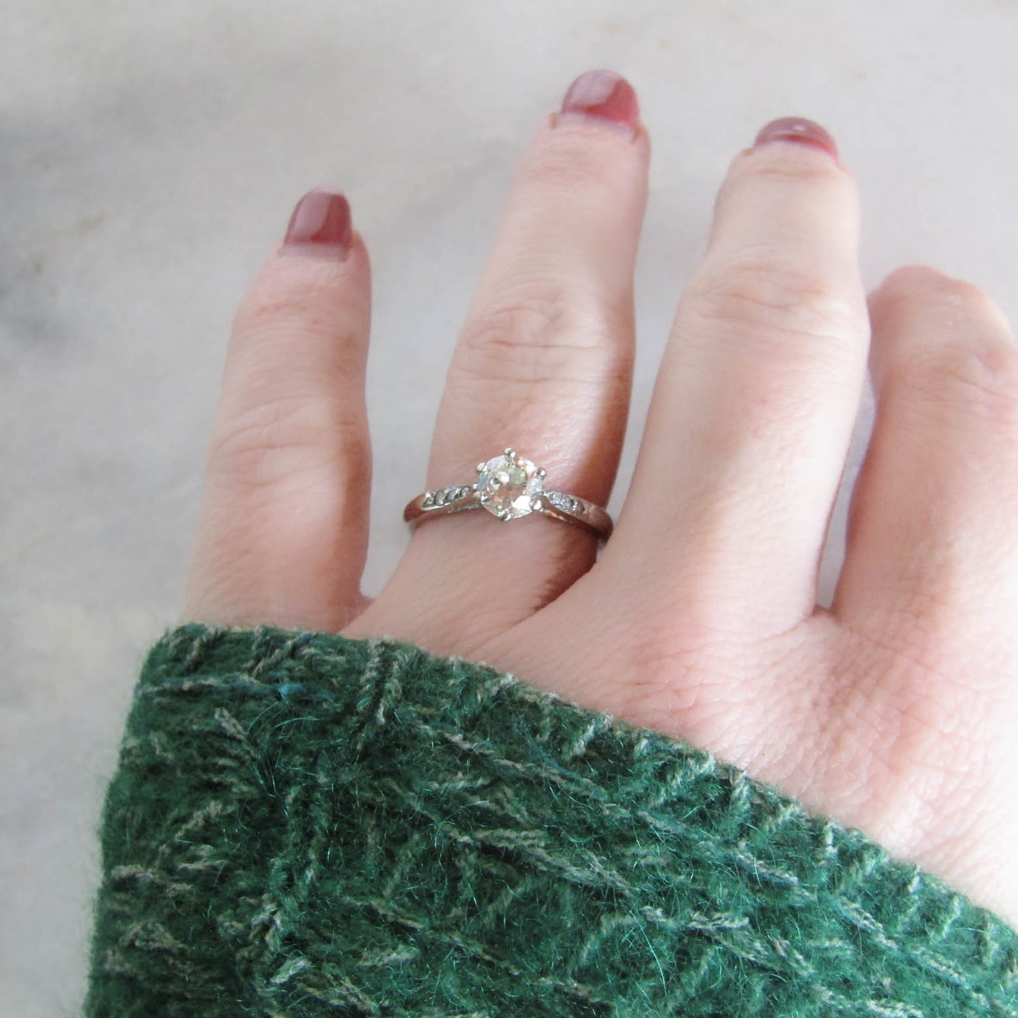 Antique French 18k White Gold Diamond Solitaire Ring, .75 carat Engagement Ring c. 1920