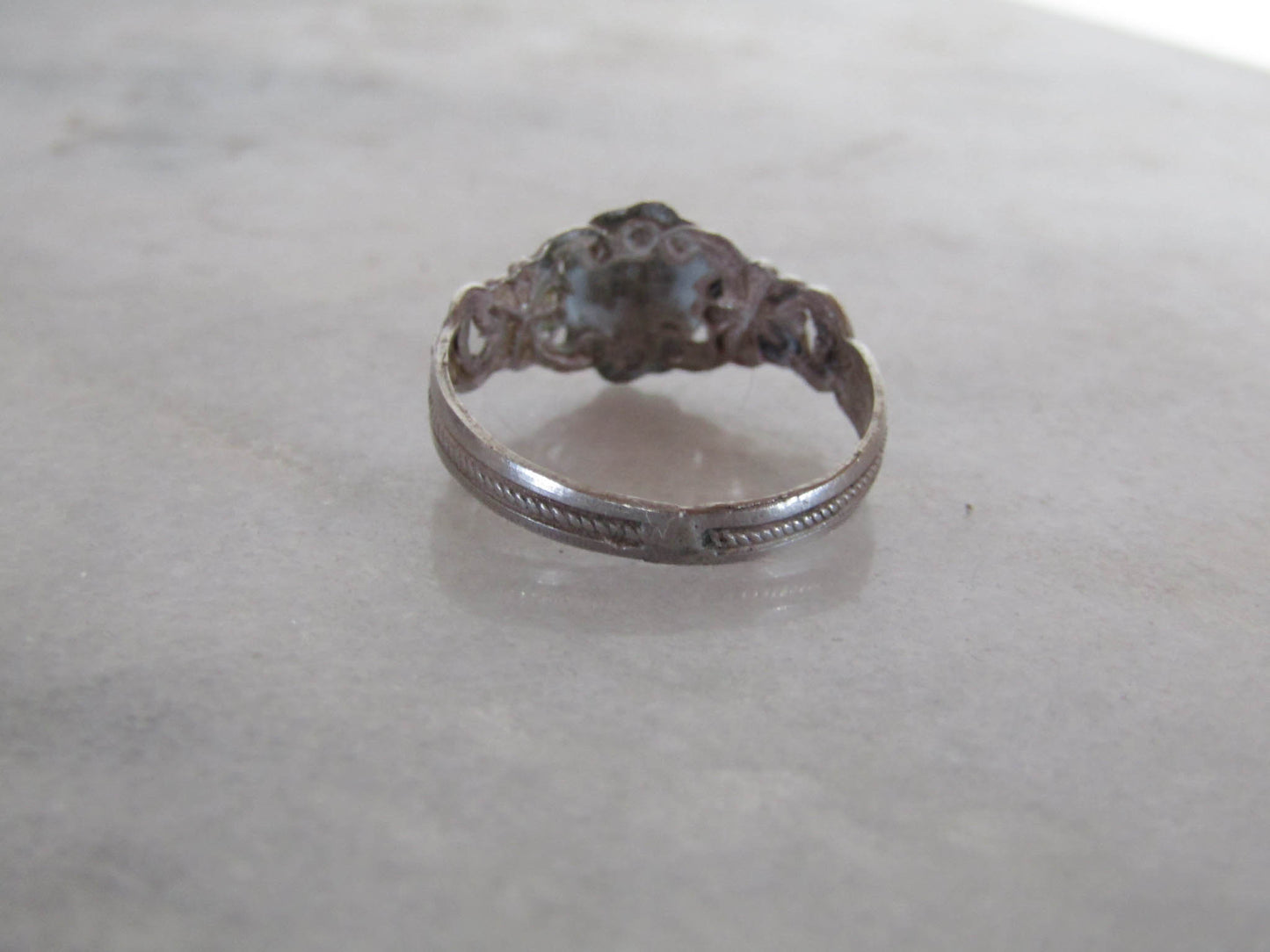 Antique French Silver Lucky "Souvenir" Shamrock Ring c. 1900