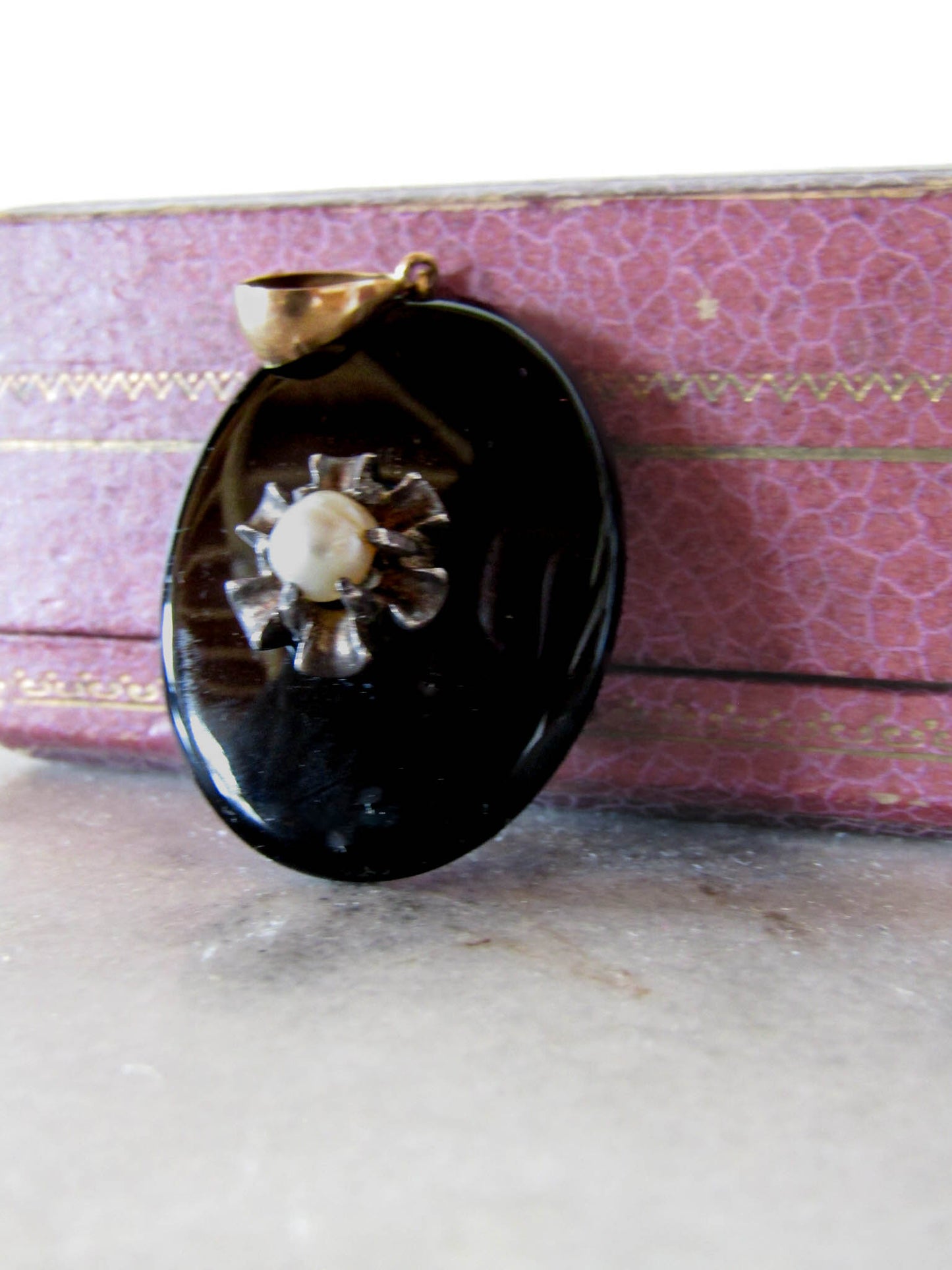 Antique French 18K Gold and Silver Onyx Mourning Locket c. 1880