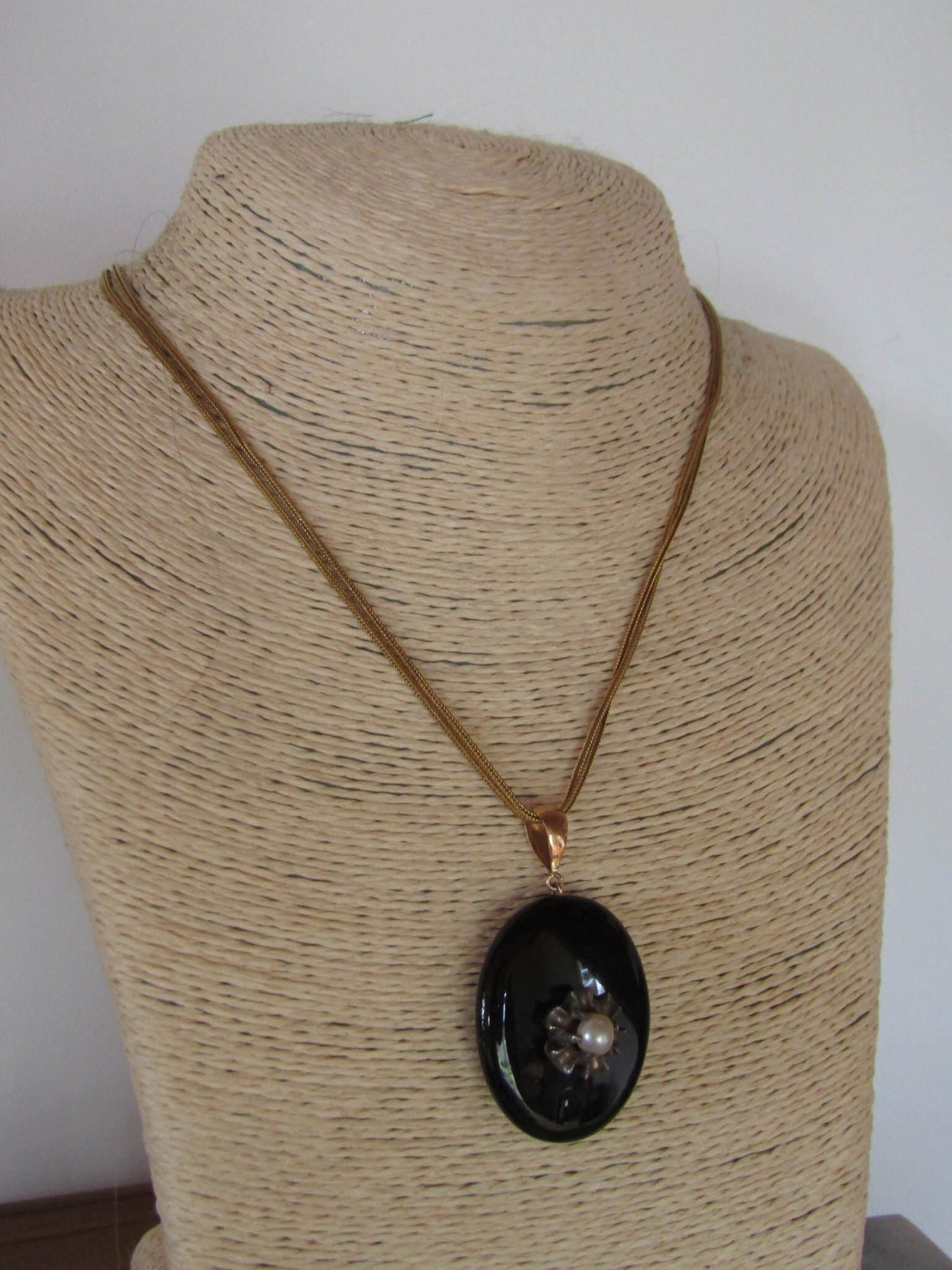 Antique French 18K Gold and Silver Onyx Mourning Locket c. 1880