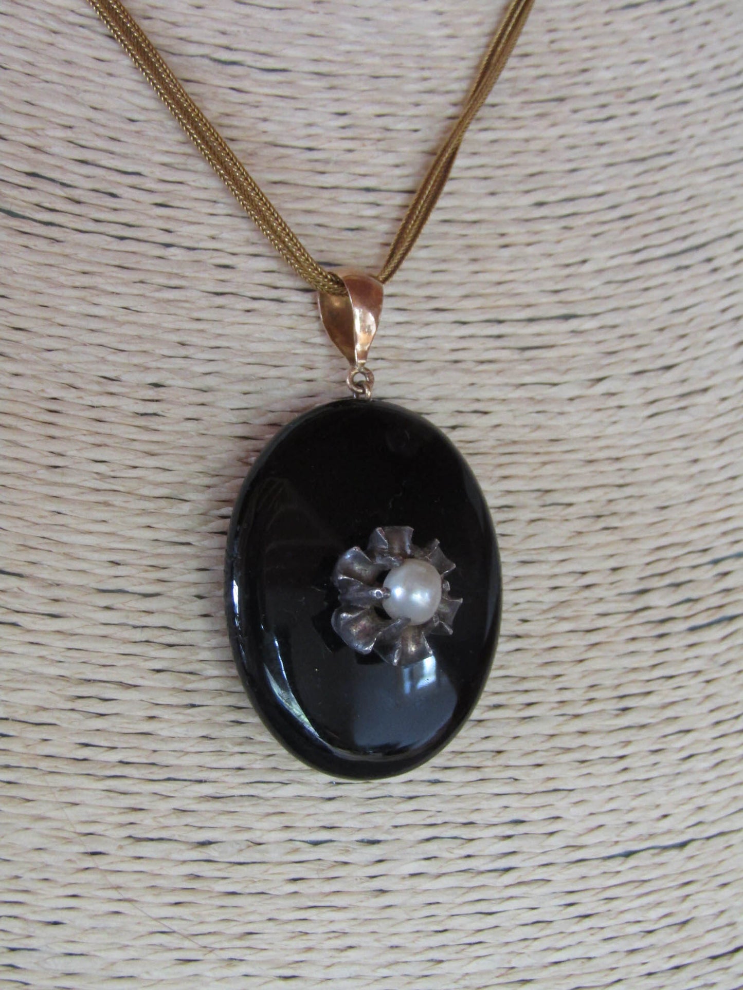 Antique French 18K Gold and Silver Onyx Mourning Locket c. 1880