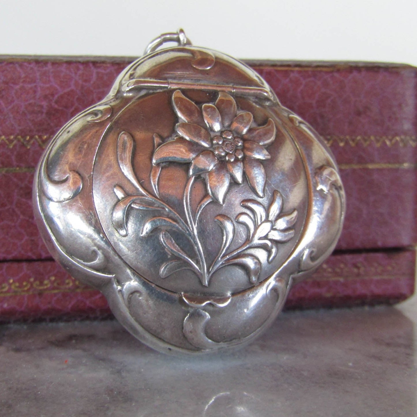 Antique Silver Art Nouveau Edelweiss French Power Box Pendant