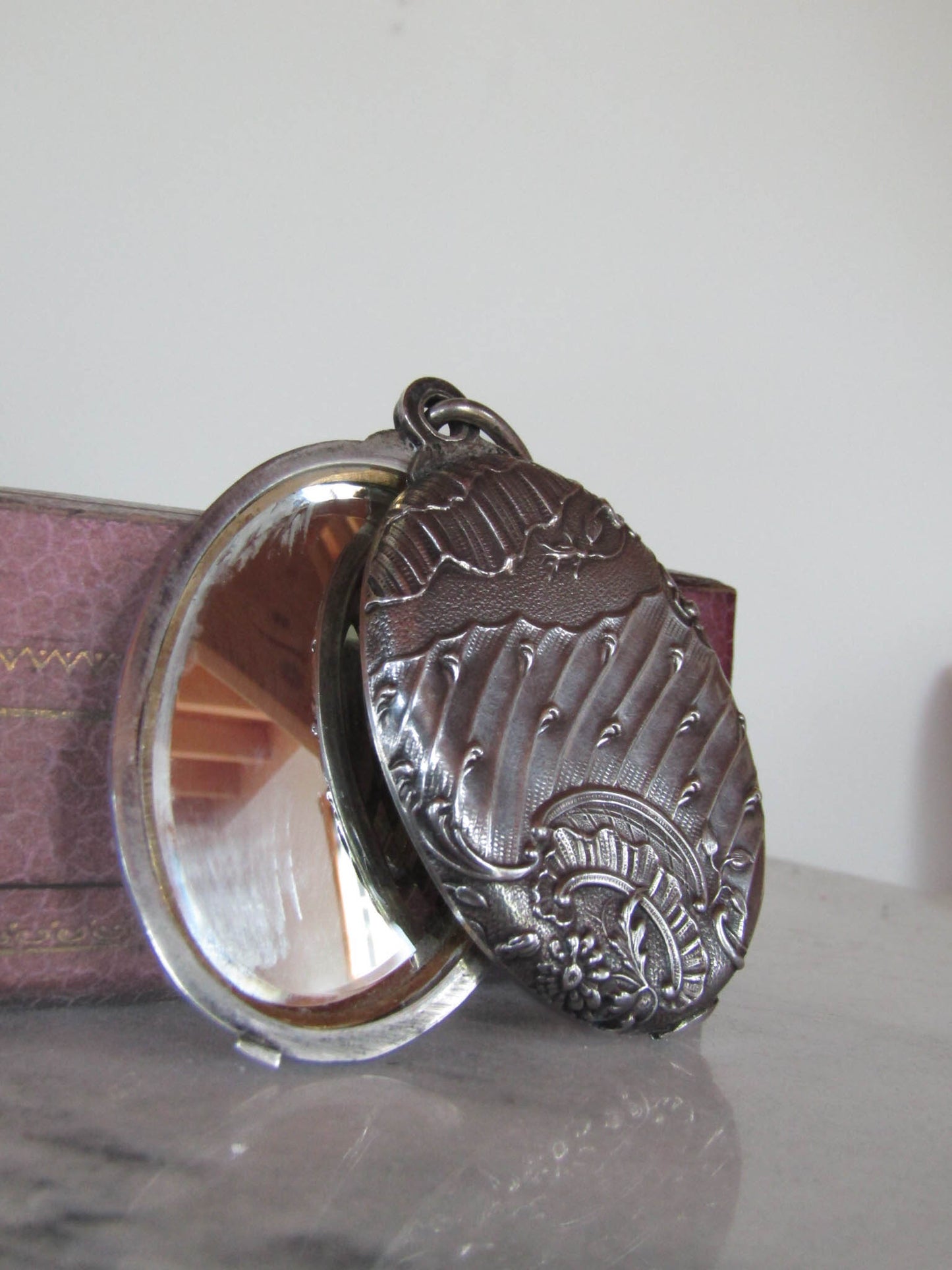 Antique French Silver Rocaille Slide Mirror Pendant