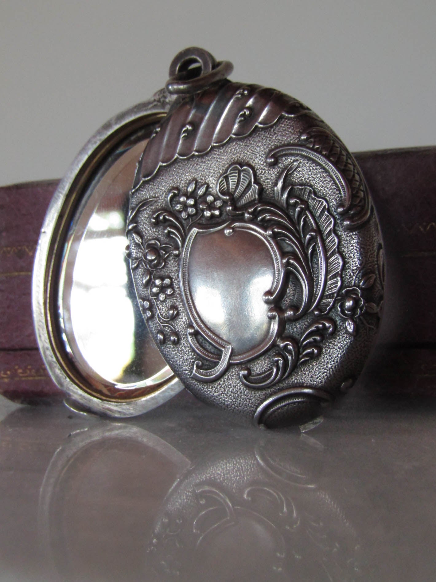 Antique French Silver Rocaille Slide Mirror Pendant