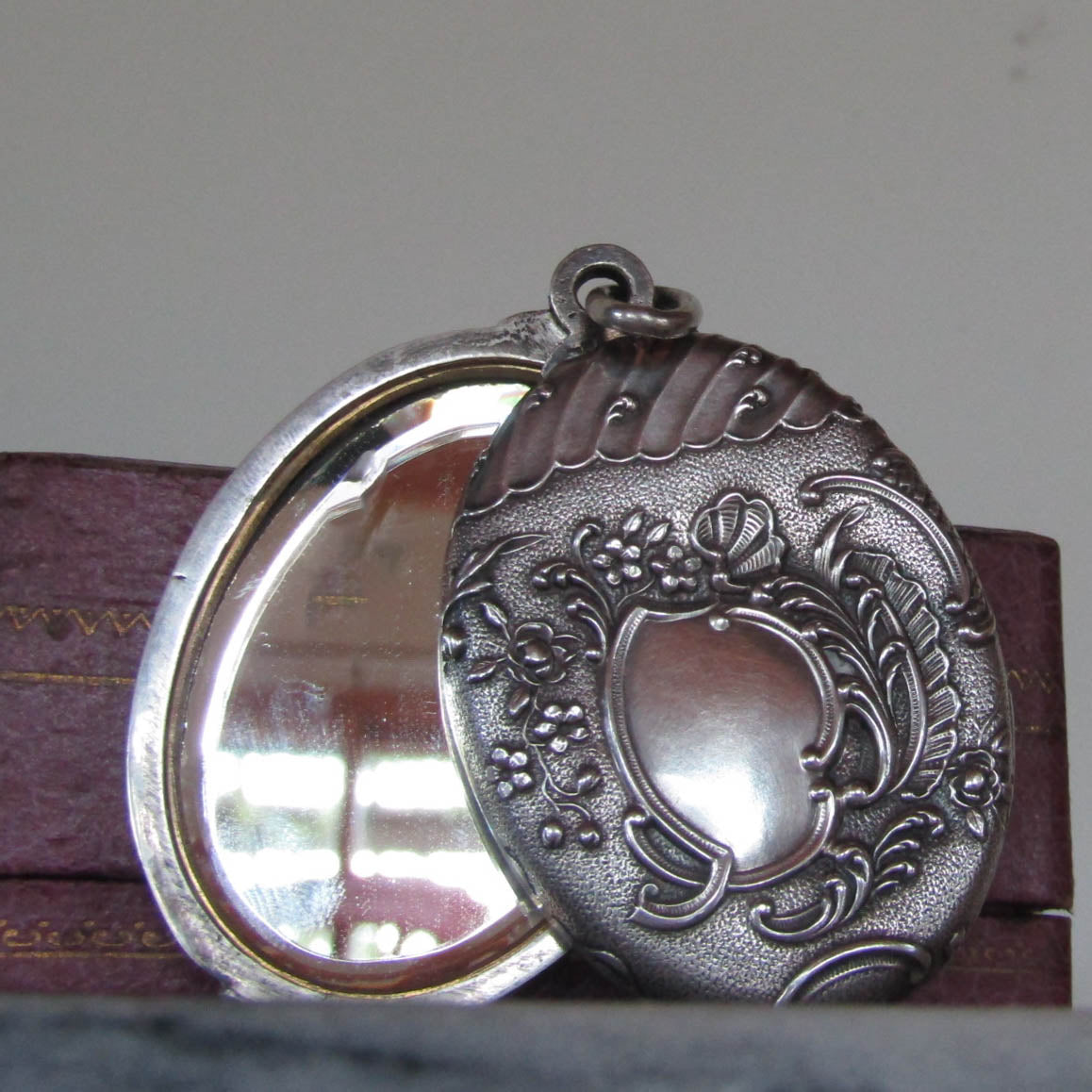 Antique French Silver Rocaille Slide Mirror Pendant