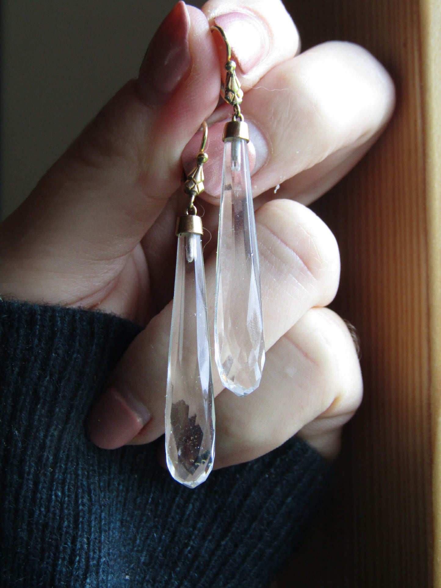French Faceted Torpedo Drop Earrings c. 1910
