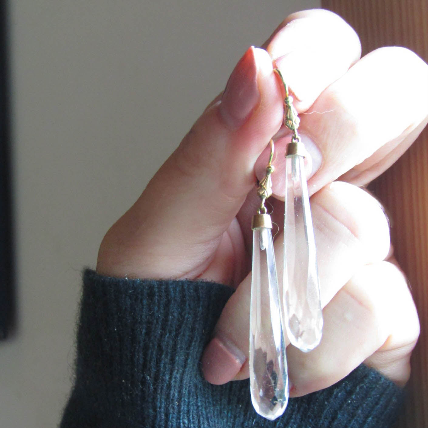 French Faceted Torpedo Drop Earrings c. 1910