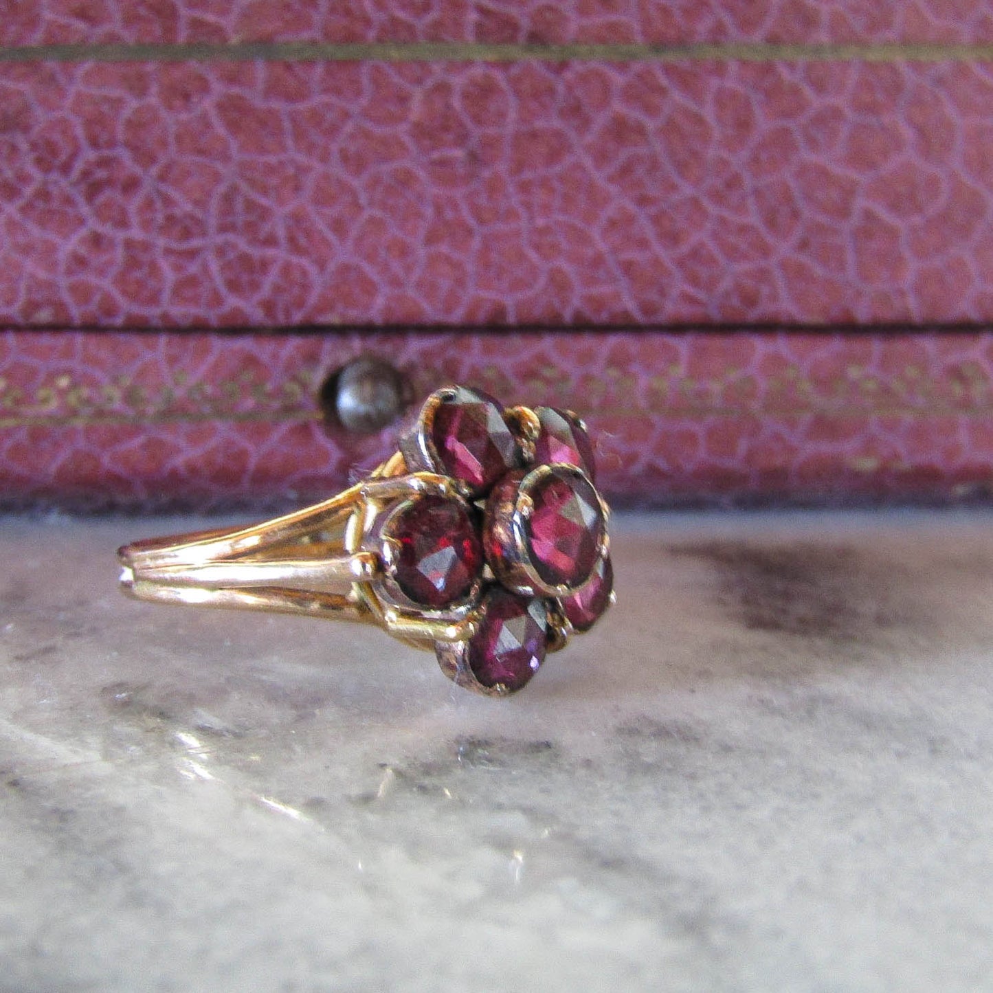 Vintage French 18K Perpignan Garnet Regional Jewelry Ring