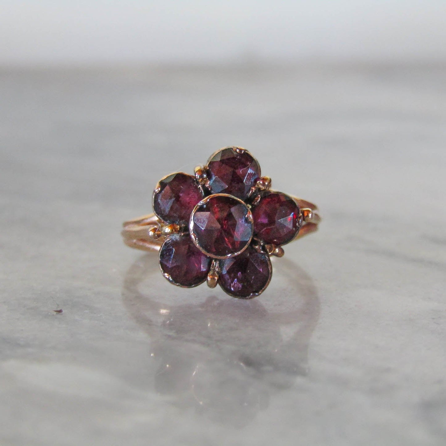 Vintage French 18K Perpignan Garnet Regional Jewelry Ring