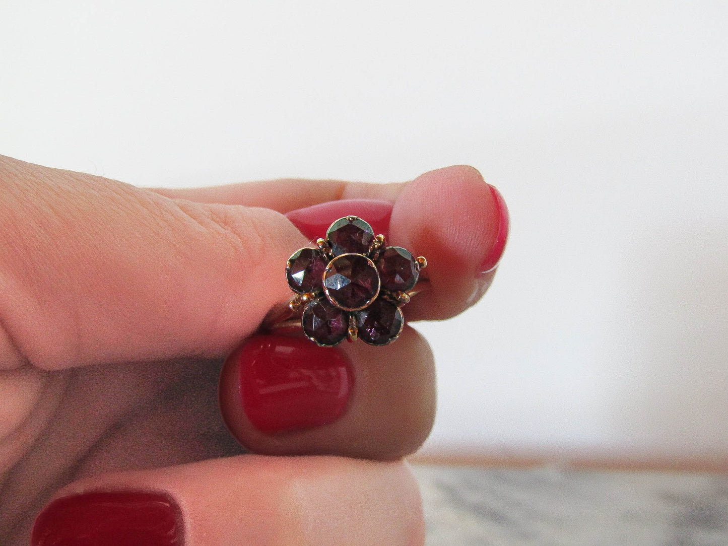 Vintage French 18K Perpignan Garnet Regional Jewelry Ring
