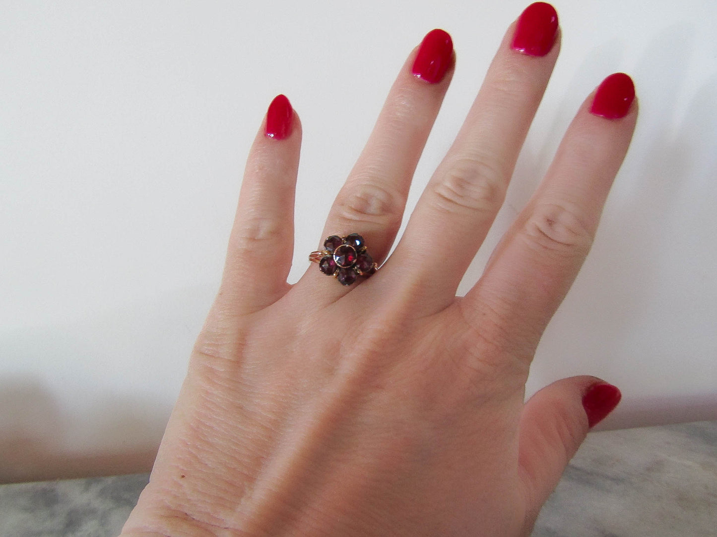 Vintage French 18K Perpignan Garnet Regional Jewelry Ring