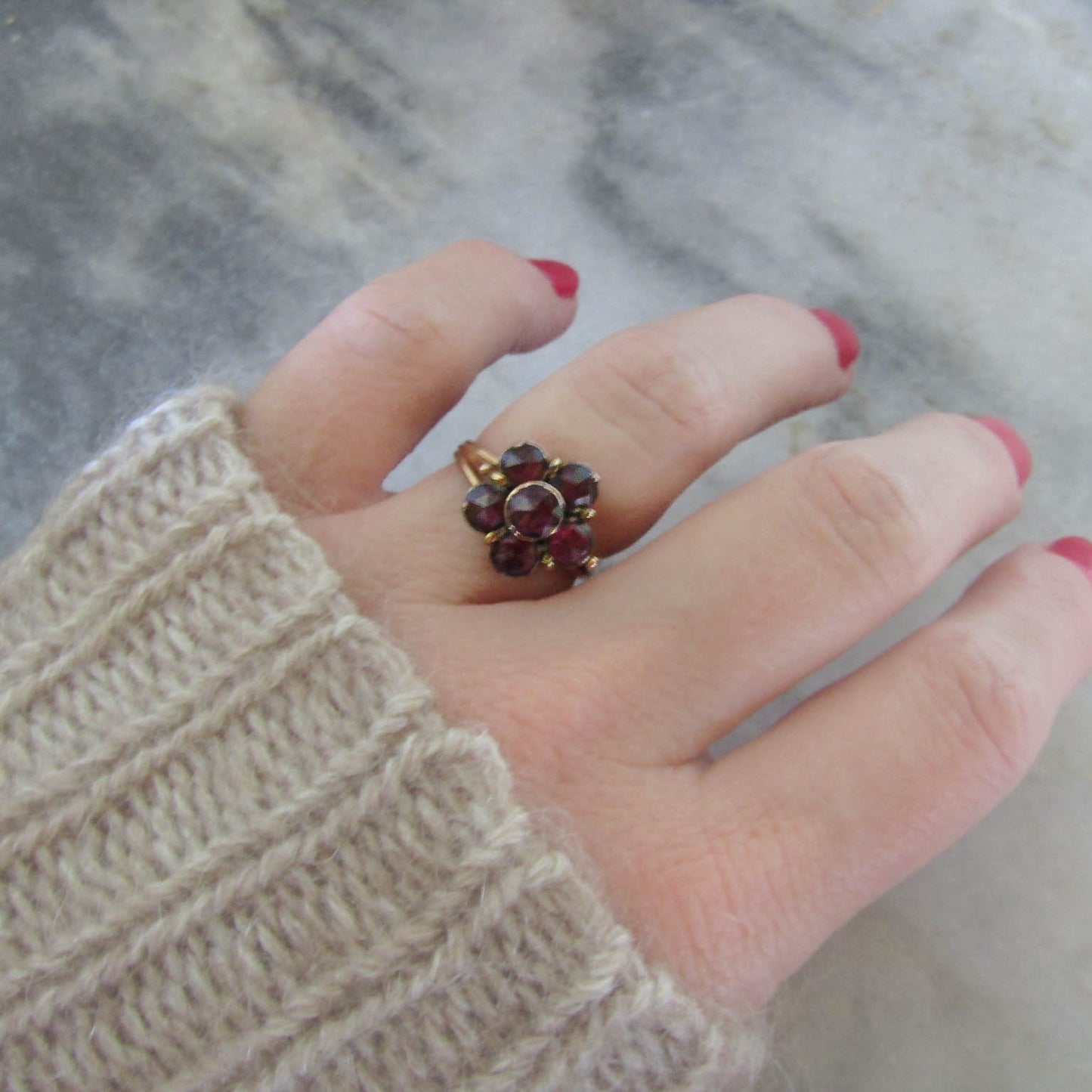 Vintage French 18K Perpignan Garnet Regional Jewelry Ring