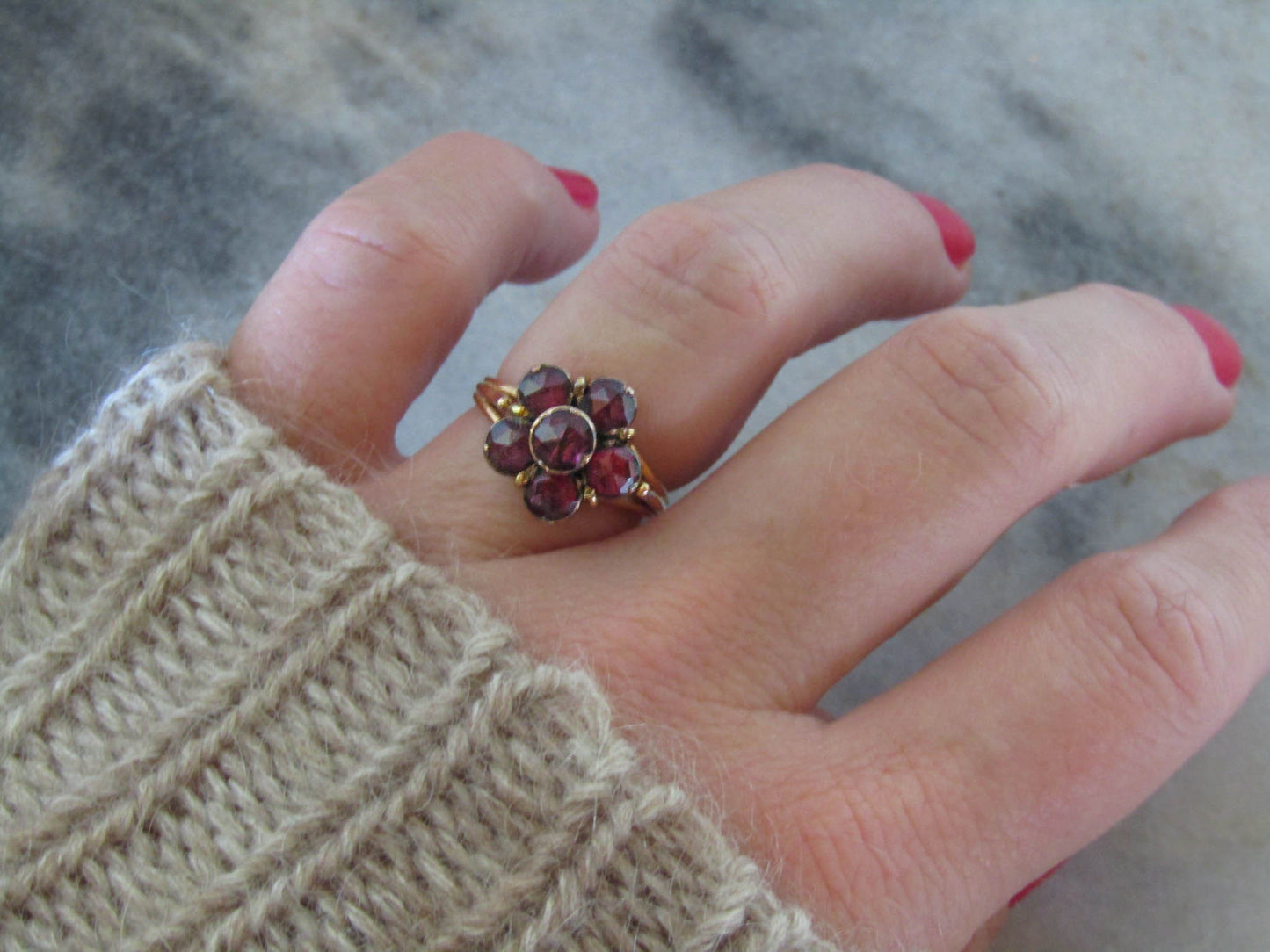 Vintage French 18K Perpignan Garnet Regional Jewelry Ring