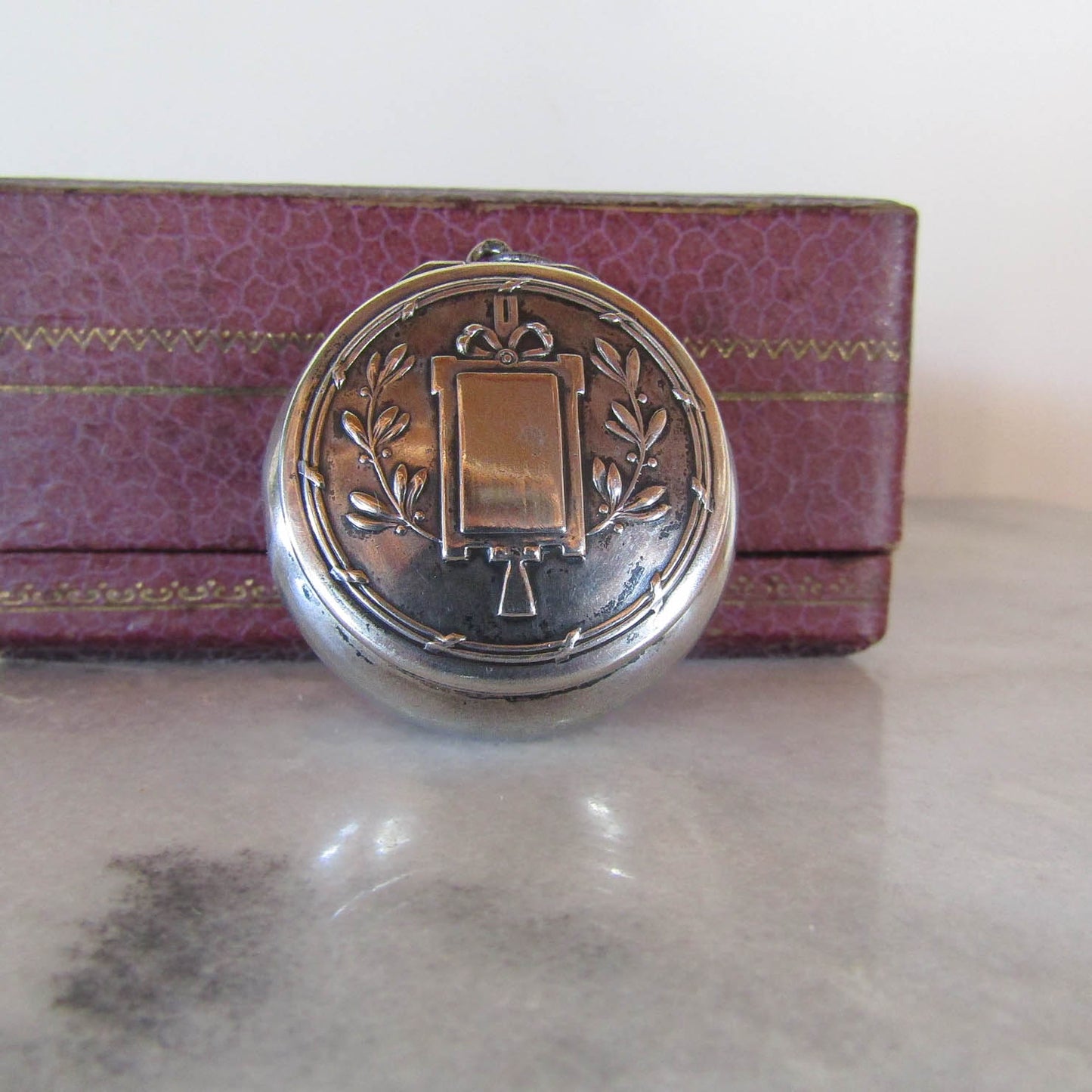 Antique French Silver Art Nouveau Powder Box Pendant c. 1900