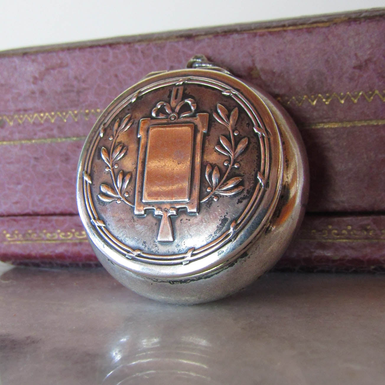 Antique French Silver Art Nouveau Powder Box Pendant c. 1900
