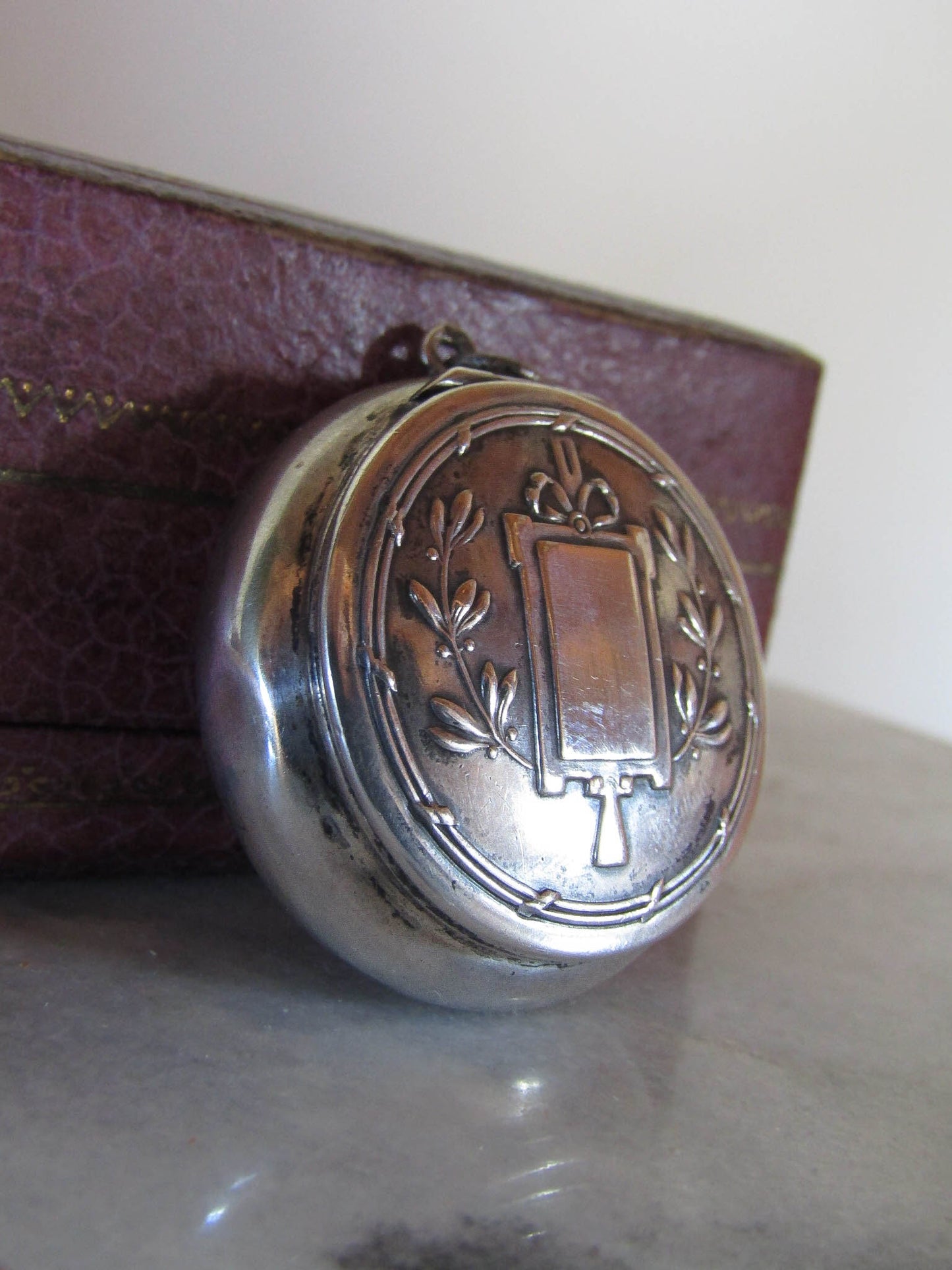 Antique French Silver Art Nouveau Powder Box Pendant c. 1900