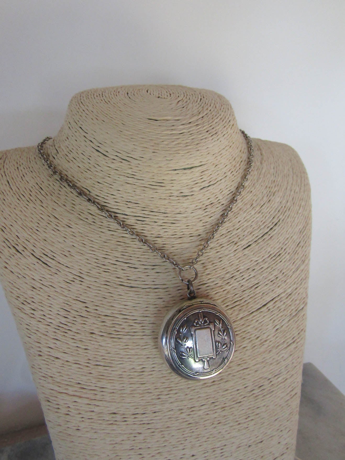 Antique French Silver Art Nouveau Powder Box Pendant c. 1900