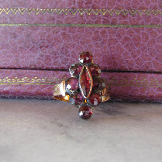 Antique French Perpignan Garnet Navette ring