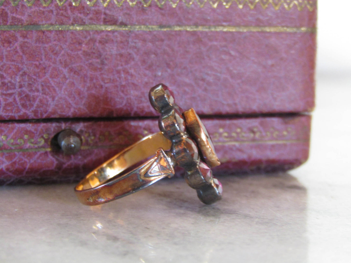 Antique French Perpignan Garnet Navette ring